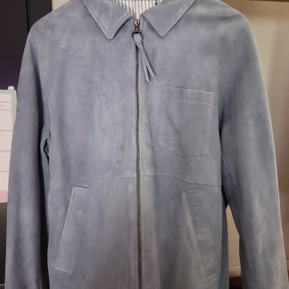 Salvatore Ferragamo Lambs Suede Stormy Sky Jacket